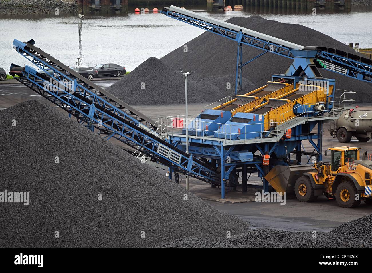 Carbone spedito da Belfast Docks Irlanda del Nord Foto Stock