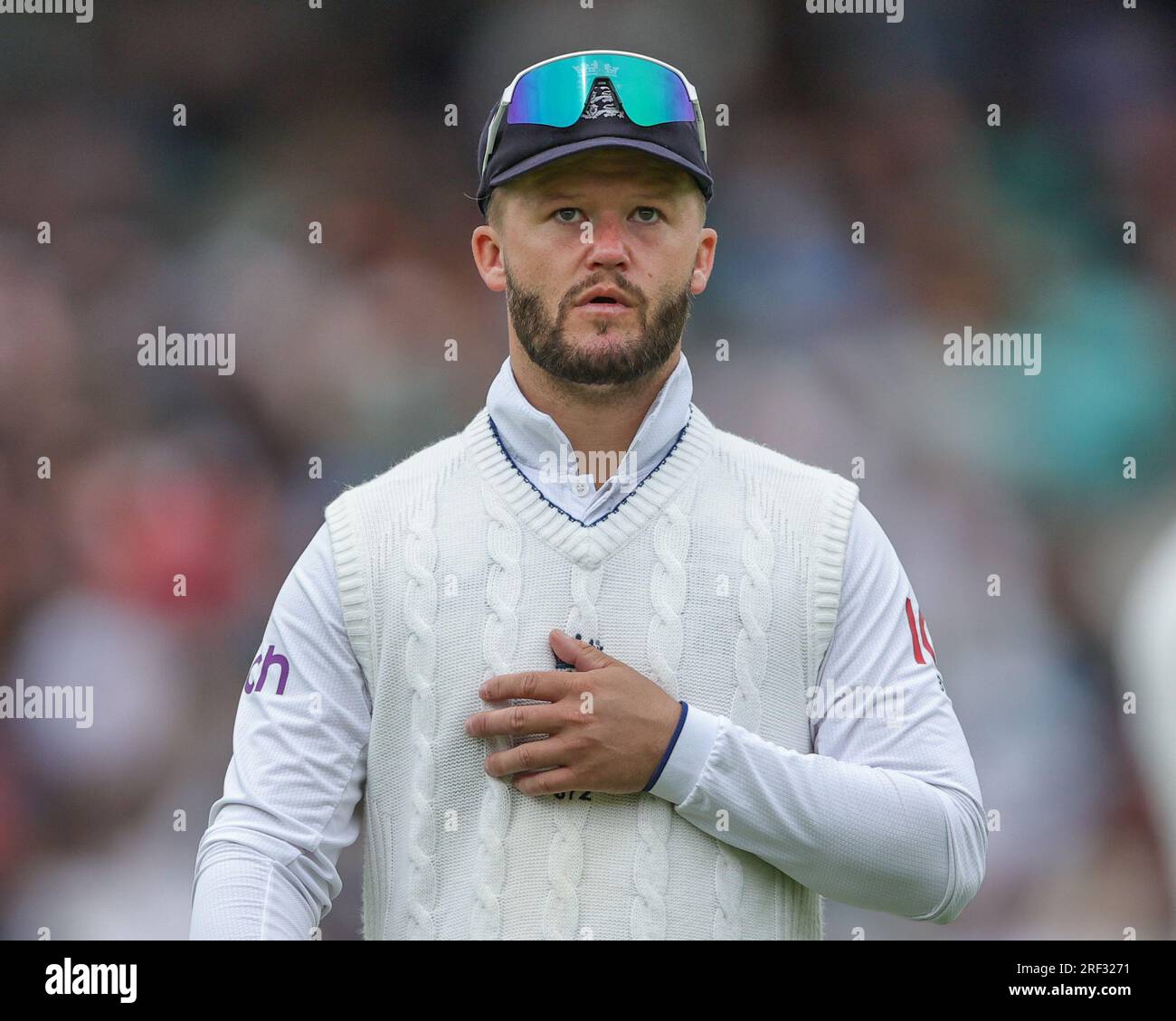 Ben Duckett of England during the LV= Insurance Ashes Fifth test Series Day Five England vs Australia at the Kia Oval, Londra, Regno Unito, 31 luglio 2023 (foto di Mark Cosgrove/News Images) Foto Stock