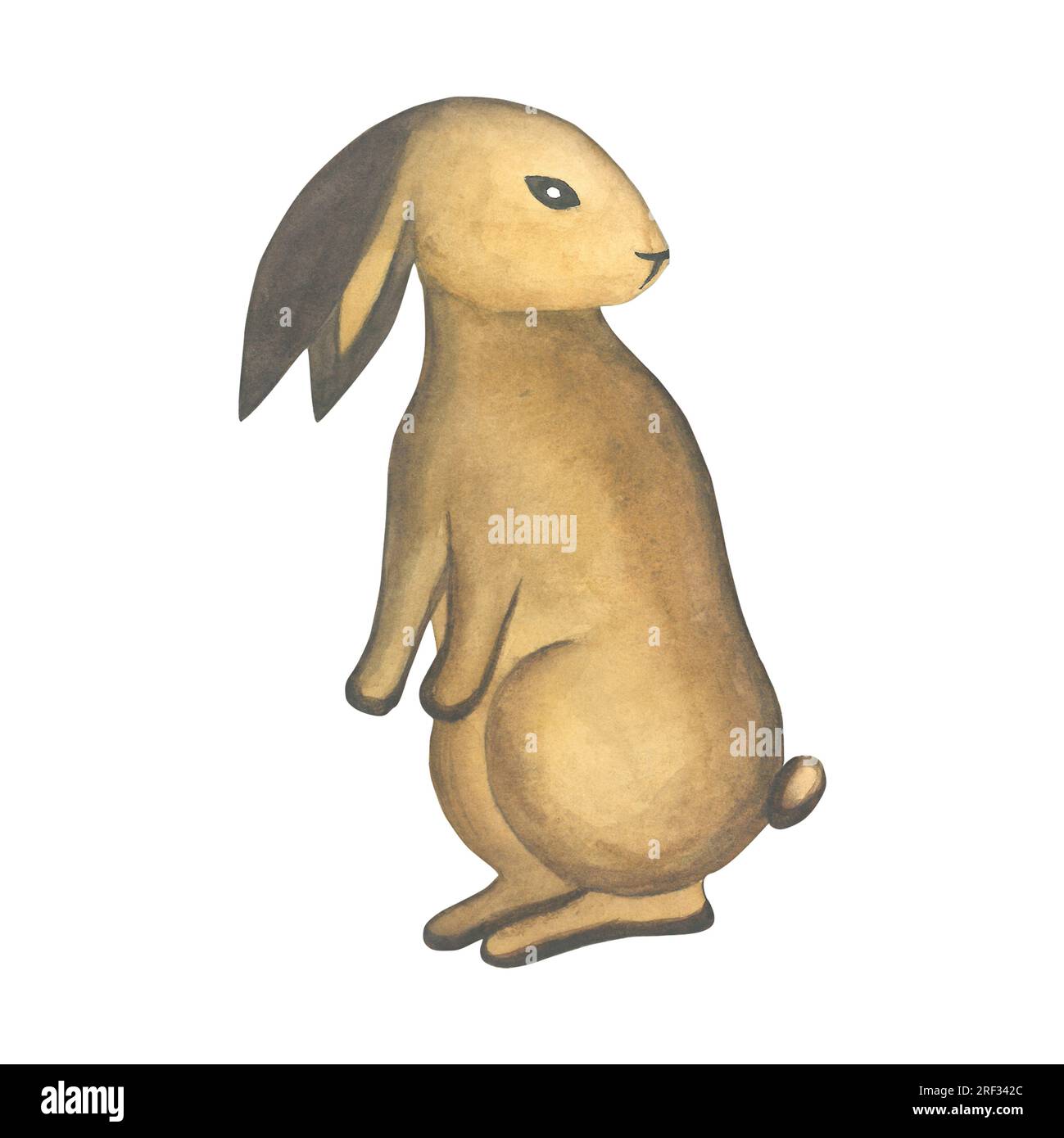 Illustrazione ad acquerello di un coniglio con orecchie all'indietro in stile medievale. Realizzato a mano isolato su sfondo bianco Foto Stock