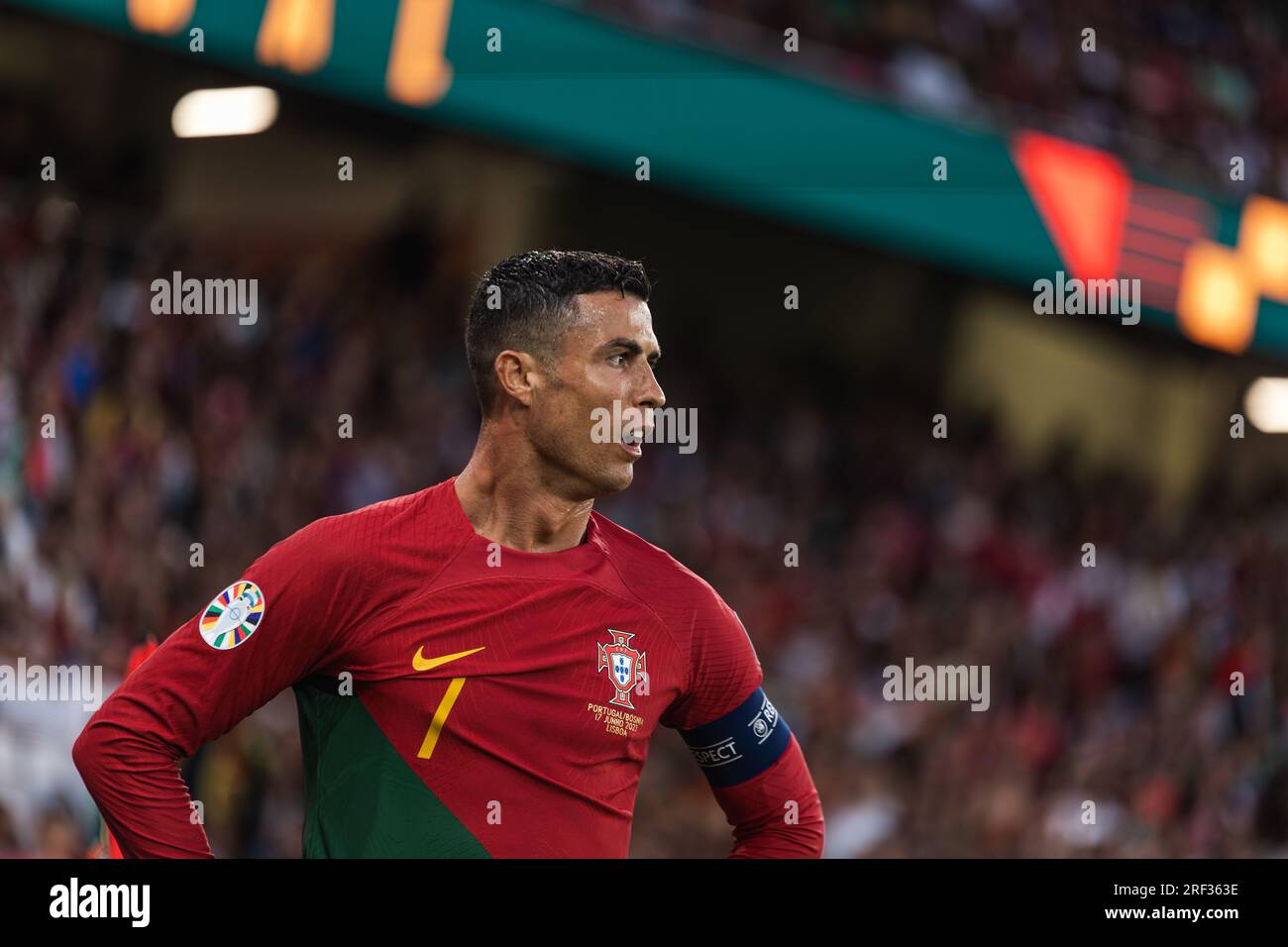 Cristiano Ronaldo durante la partita di qualificazione a Euro 2024 tra le squadre nazionali di Portogallo e Bosnia-Erzegovina all'Estadio da Luz, Lisbona, P. Foto Stock