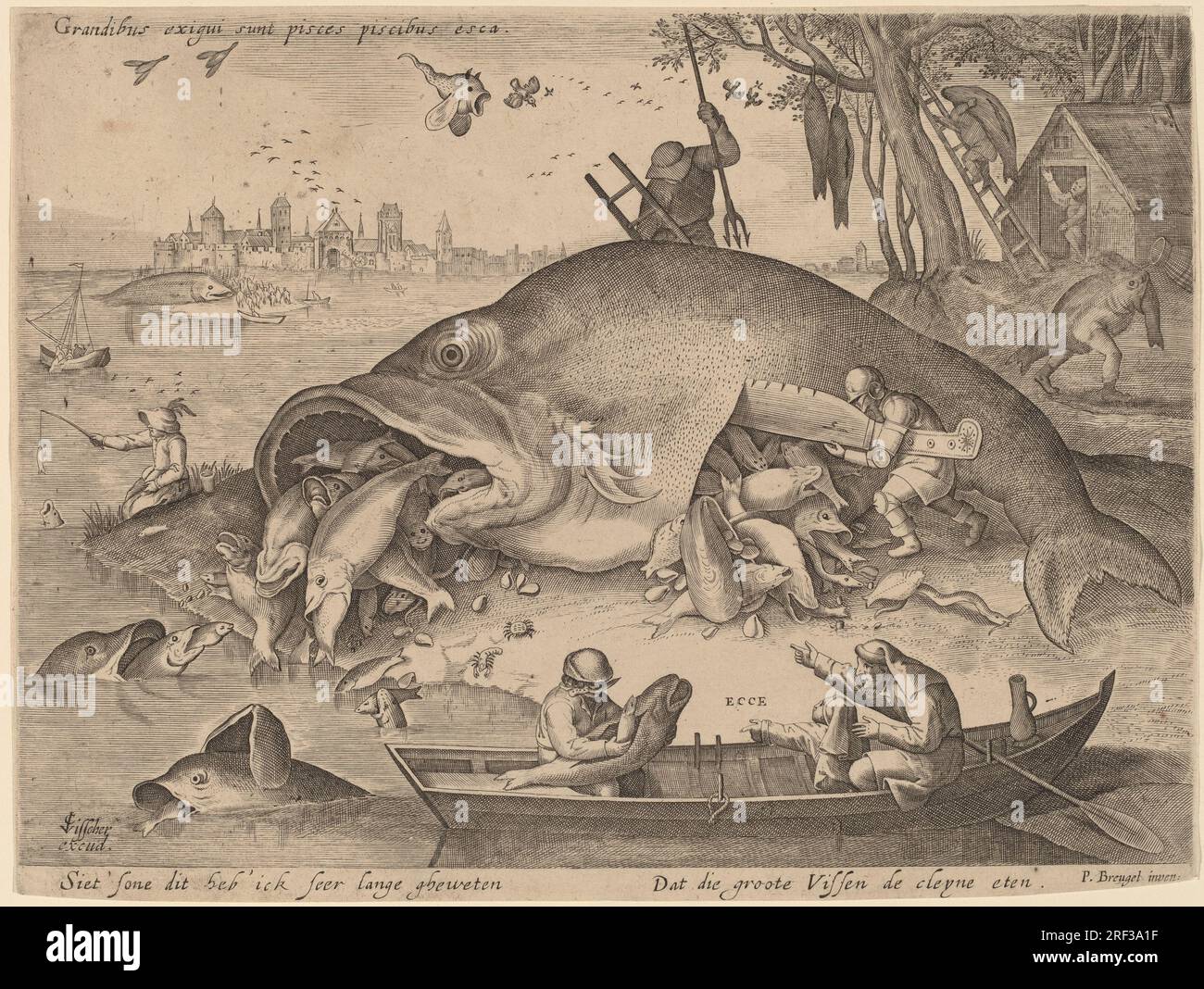 "Hendrik Hondius dopo Pieter Bruegel il Vecchio (dopo Hieronymus Bosch?, The Big Fish Eat the Little Fish, c. 1619, incisione, Rosenwald Collection, 1980.45.223" Foto Stock