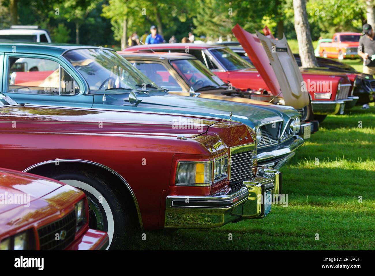 Fila di automobili americane d'epoca. Foto Stock