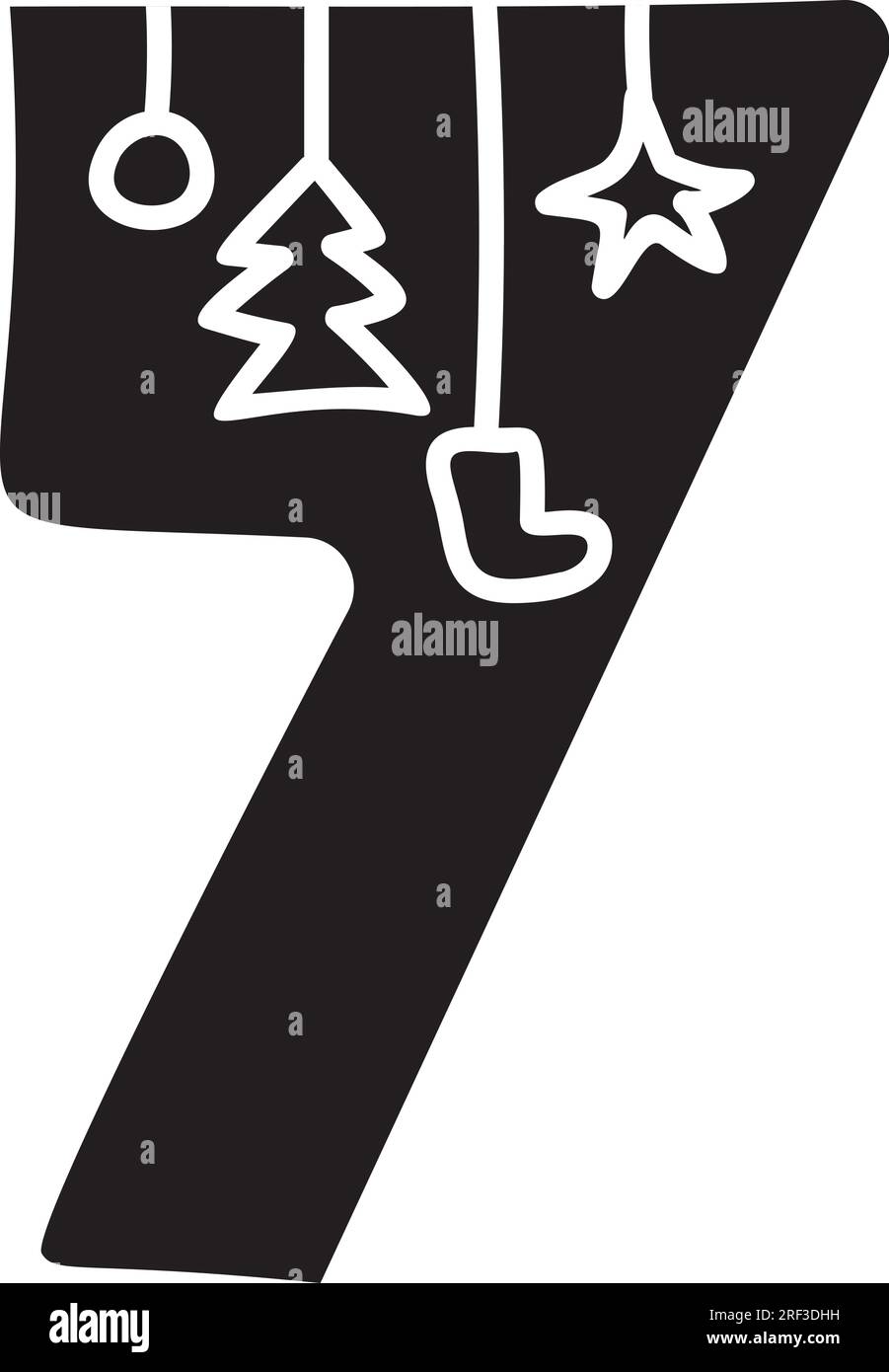 Visualizza carattere vettoriale natalizio numero sette 7 alfabeto. Caratteri maiuscoli scandinavi abc elemento per social media, web design, poster Illustrazione Vettoriale