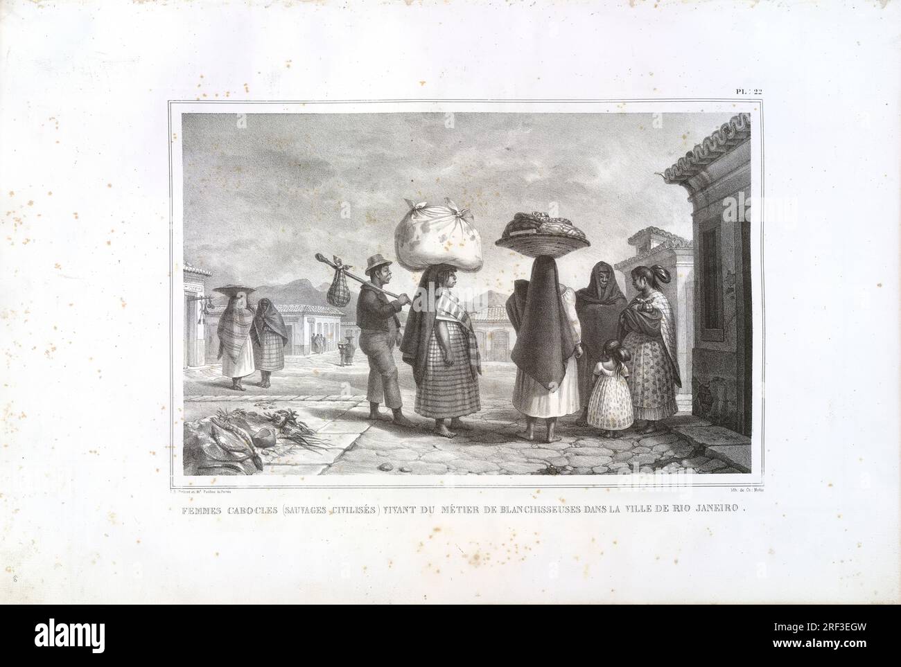 Femmes cabocles (sauvages civilisés) vivant du métier de blanchisseuses dans la ville de Rio de Janeiro 1834 di Charles Etienne Pierre Motte Foto Stock