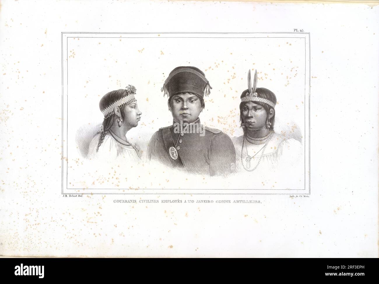 Gouaranis civilizza impiegyés a Rio Janeiro comme artilleurs 1834 di Charles Etienne Pierre Motte Foto Stock