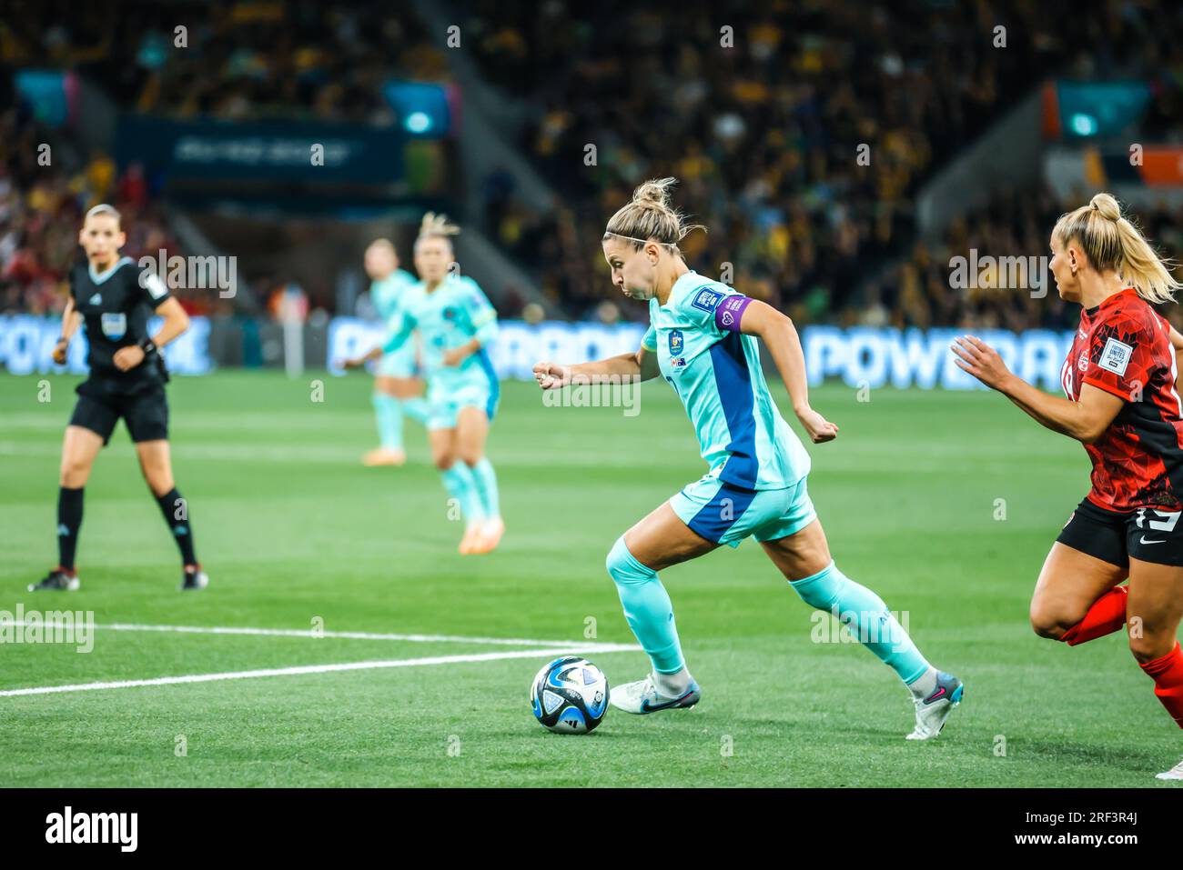 Brisbane, Queensland, Australia. 31 luglio 2023. MELBOURNE, AUSTRALIA - LUGLIO 31: Steph CATLEY of Australia AS Australia Plays Canada at the FIFA Women's World Cup Australia & New Zealand 2023 at Melbourne Rectangular Stadium il 31 luglio 2023 (immagine di credito: © Chris Putnam/ZUMA Press Wire) SOLO PER USO EDITORIALE! Non per USO commerciale! Foto Stock