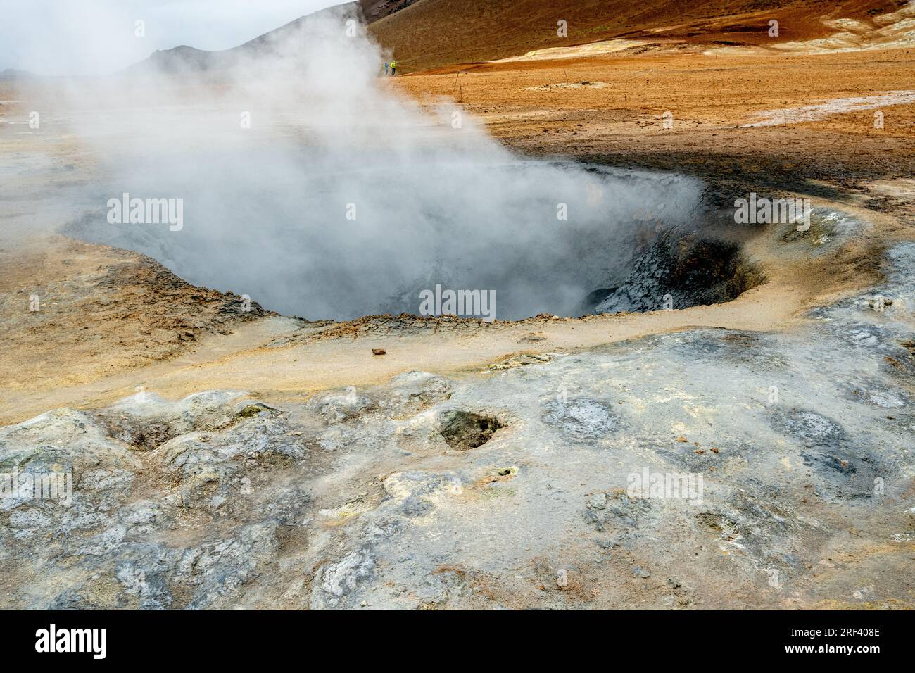 Piscine di fango bollenti, area geotermale di Hverir, vicino al lago Mývatn, Islanda Foto Stock