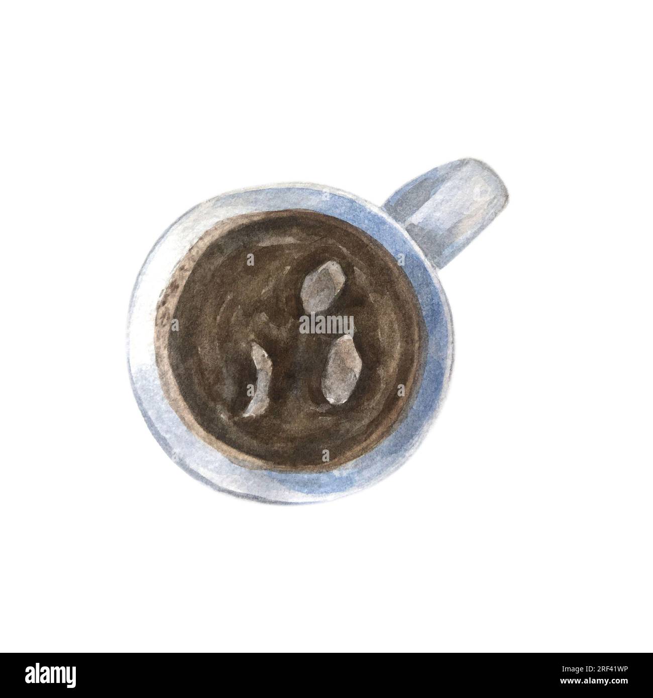 Set artistico per picnic con caffè e cibo ad acquerello. Foto Stock