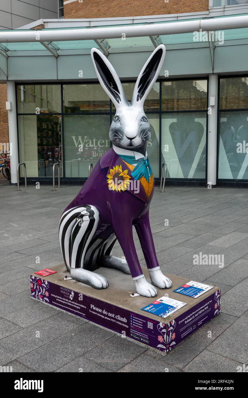 Hares of Hampshire Art Trail Southampton Inghilterra luglio 2022, The Murray Parish Trust and Wild in Art, Mr March di Illona Clark fuori Westquay Foto Stock