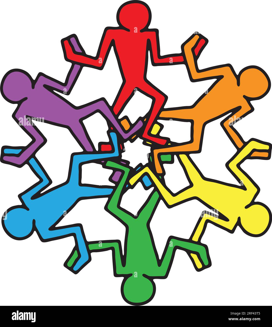 grafica vettoriale con sei figure gioiose unite, mano nella mano, che formano uno scudo resiliente contro il razzismo, l'omofobia e promuovono l'inclusività e. Illustrazione Vettoriale