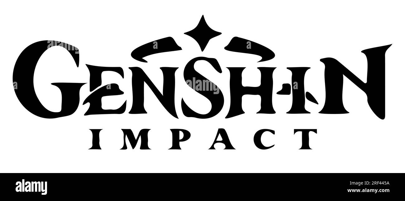 Logo vettoriale del videogioco genshin Impact. Applicazione Steam. MiHoYo, Shanghai Miha Touring Film Technology Co., Ltd Genere RPG. Editoriale Illustrazione Vettoriale