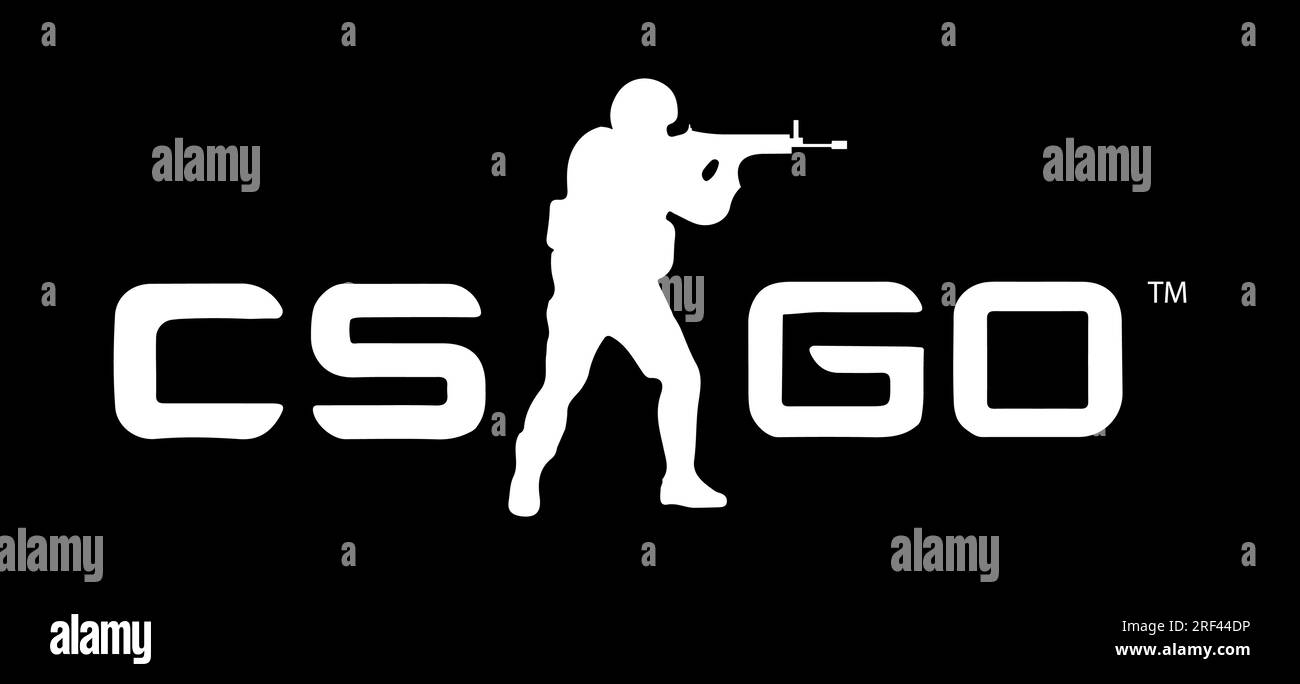 Counter Strike CS.GO Shooting game cs.go1.6, Global offensive, cs2. Logo vettoriale del videogioco. Applicazione Steam. Azienda valvole. Genere sparatutto Illustrazione Vettoriale