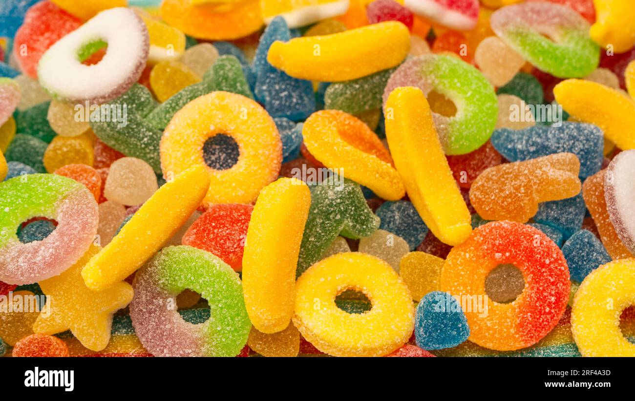 Caramelle gelate assortite. Vista dall'alto. Dolci alla gelatina. Foto Stock