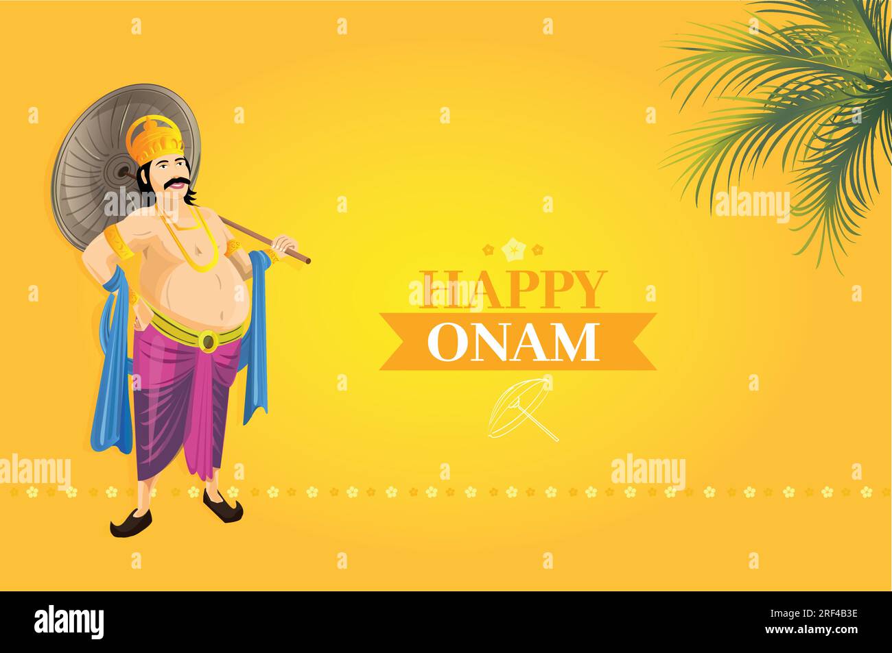 Buon Onam saluti, Re Mahabali, Maveli Vector Illustration, Onam Festival saluti Illustrazione Vettoriale