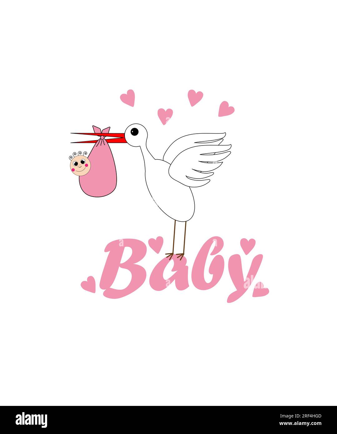 Tessuto per bambini. Cicogne con un bambino in una borsa su sfondo bianco. Illustrazione Vettoriale