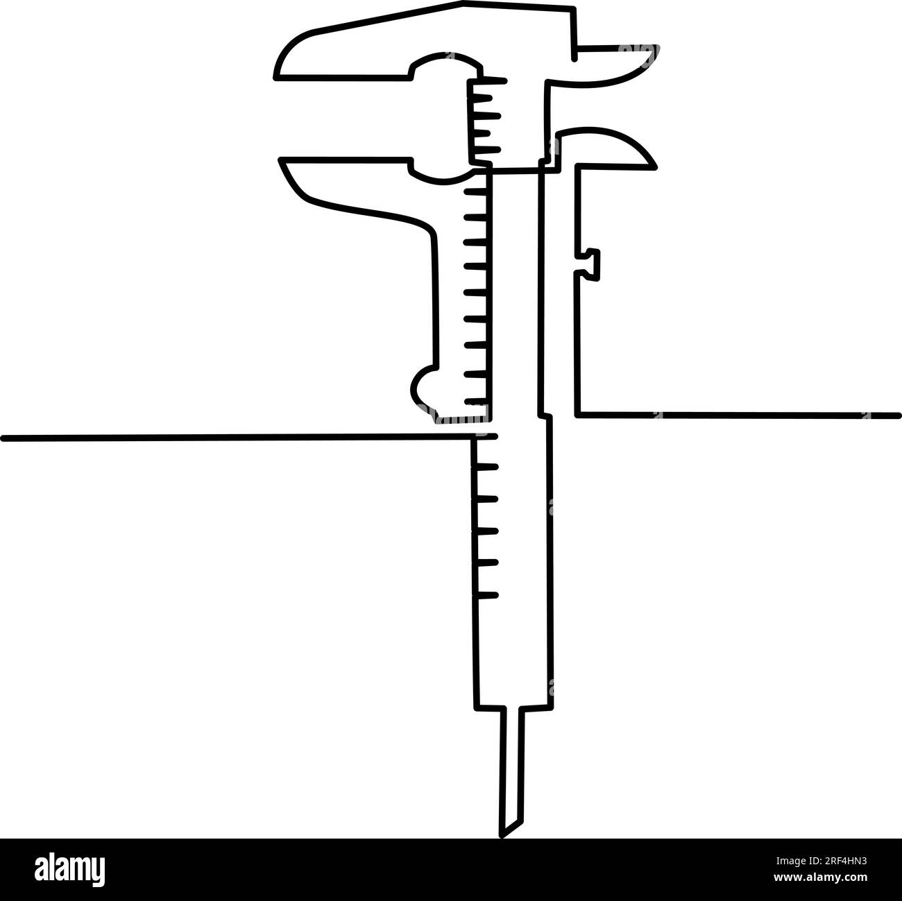 Calibri tecnici strumento di misurazione. Disegno continuo a una linea. Illustrazione vettoriale Illustrazione Vettoriale