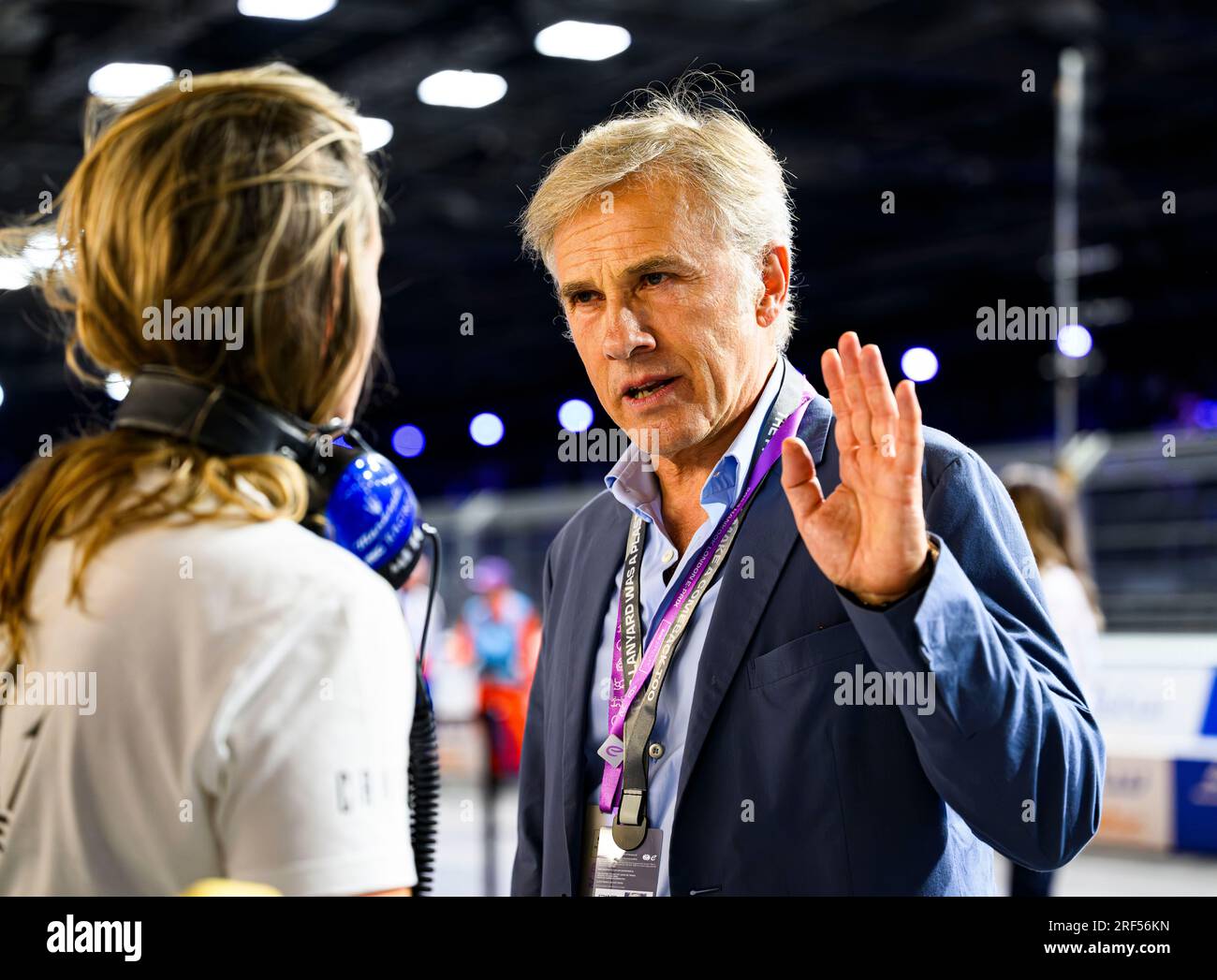 LONDRA, REGNO UNITO. 30 luglio 2023. L'attore Christoph Waltz nella gara di domenica durante ABB FIA Formula e 2023 Hankook London e-Prix all'Excel di domenica 30 luglio 2023 a LONDRA, in INGHILTERRA. Crediti: Taka G Wu/Alamy Live News Foto Stock