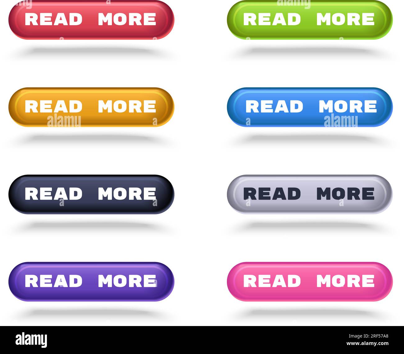 Set di moderni pulsanti per saperne di più con ombre per l'interfaccia del sito Web. Illustrazione Vettoriale