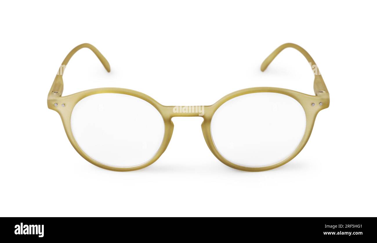 Occhiali con lenti correttive isolate su bianco Foto Stock