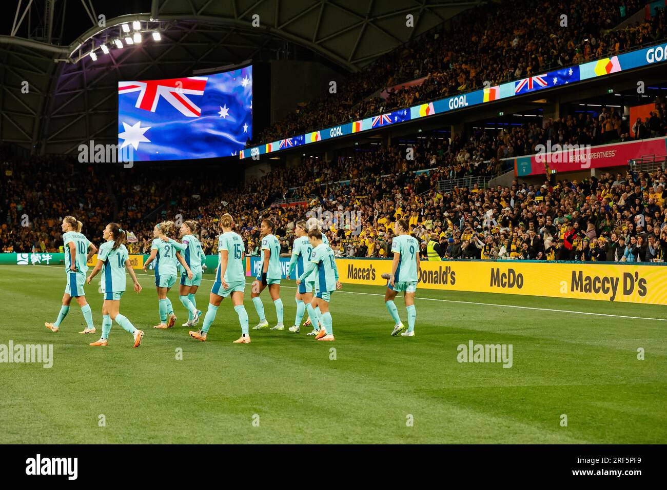 Melbourne, Australia. 31 luglio 2023. La squadra australiana è stata vista durante la Coppa del mondo femminile FIFA Australia & New Zealand 2023 Group match tra Australia e Canada al Melbourne Rectangular Stadium. L'Australia ha vinto la partita 4-0. Credito: SOPA Images Limited/Alamy Live News Foto Stock