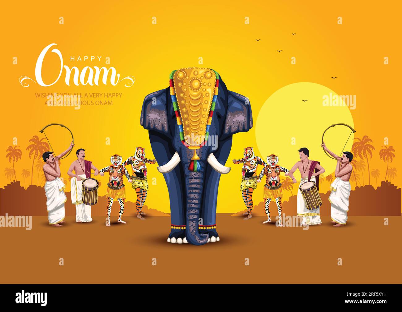 south Indian Kerala festival Happy onam saluti sfondo. Modificabile disegno vettoriale illustrazione Illustrazione Vettoriale