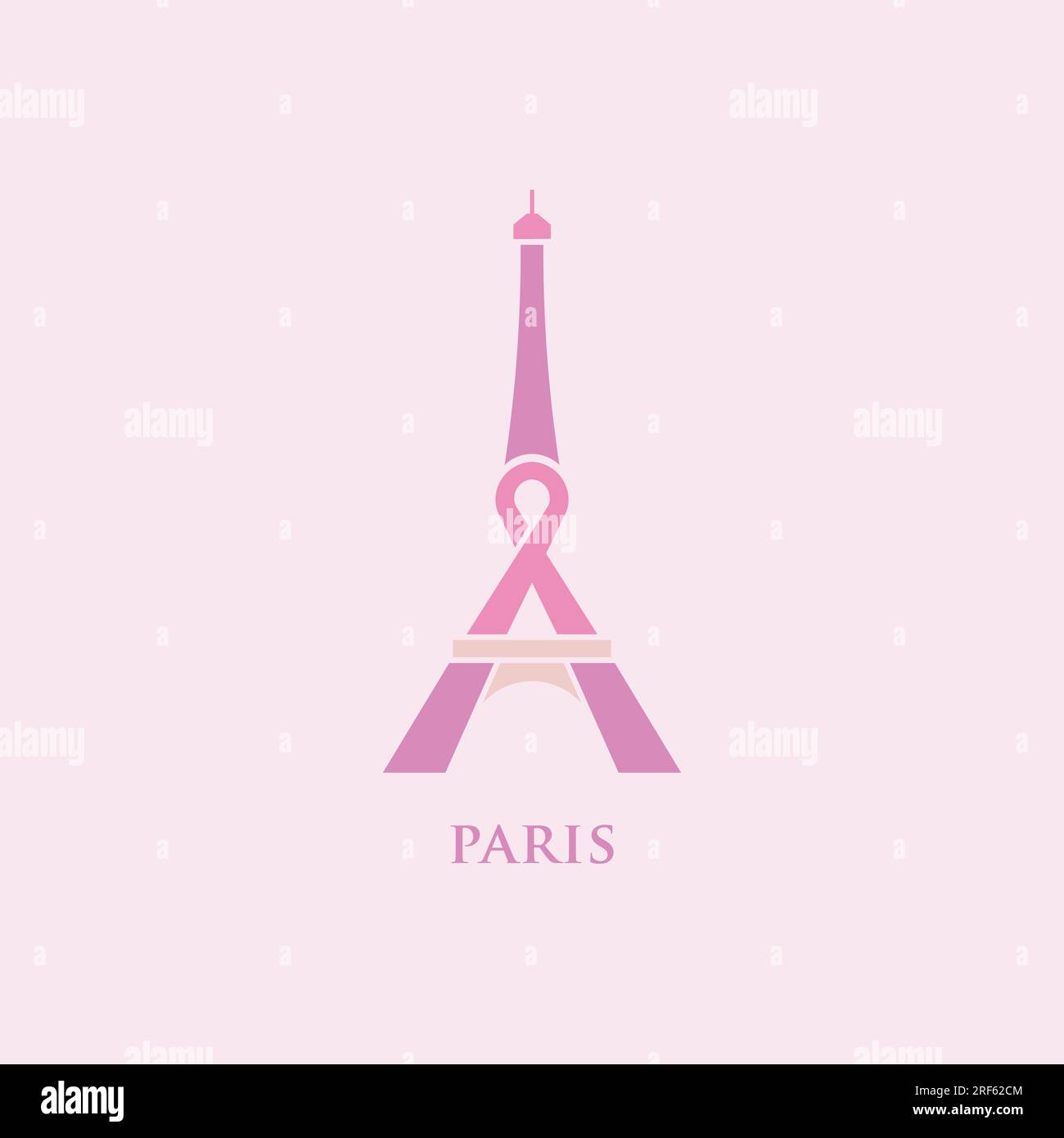 Torre Eiffel con logo a nastro rosa, che promuove la speranza Illustrazione Vettoriale