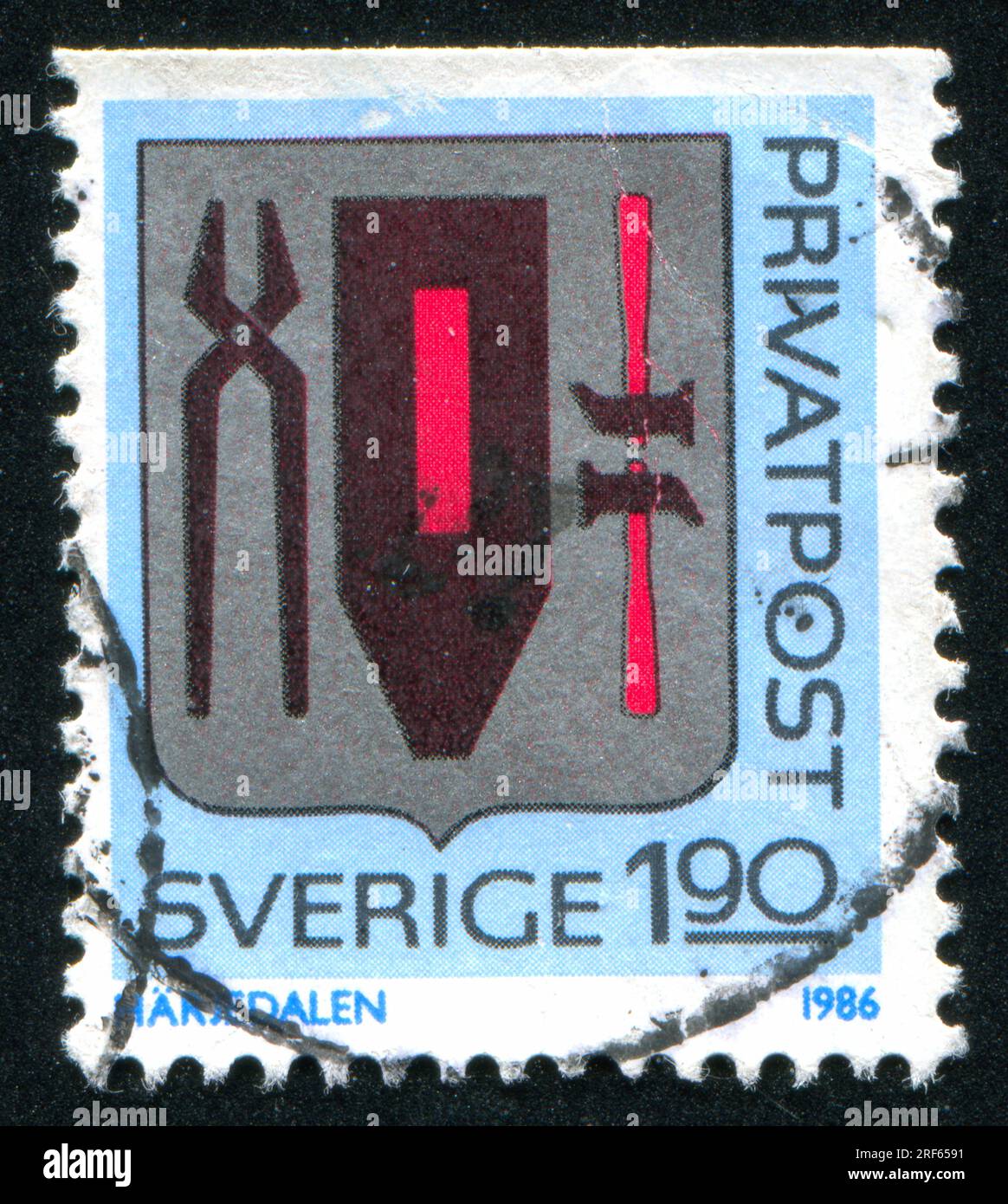 SVEZIA - CIRCA 1986: Francobollo stampato dalla Svezia, mostra Harjedalen Arms, circa 1986 Foto Stock