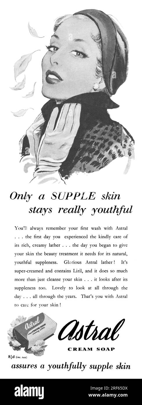 1950 pubblicità britannica per Astral Cream Soap. Foto Stock