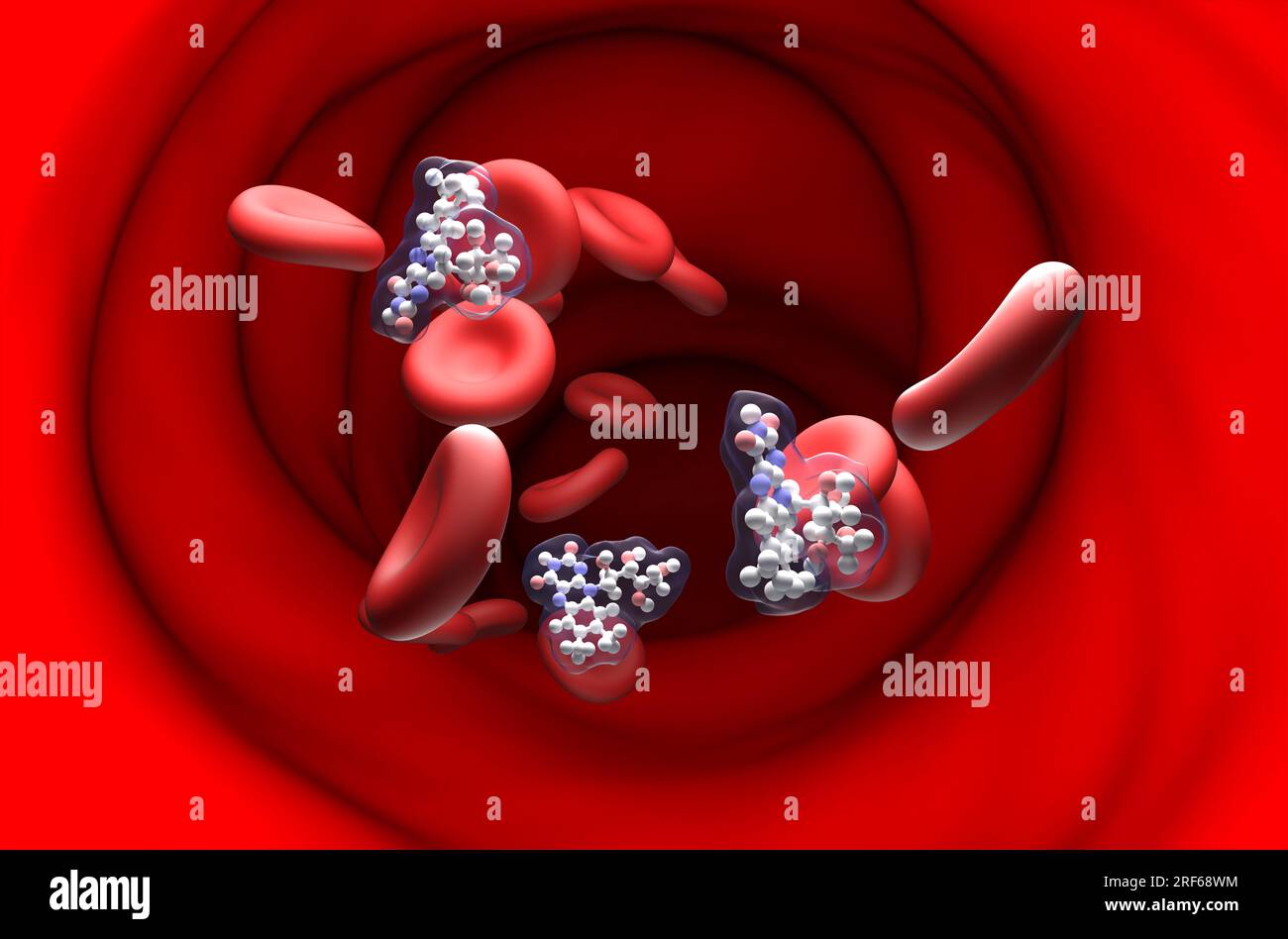 Struttura della vitamina B2 (riboflavina) nel flusso sanguigno - vista in sezione sfera e bastone illustrazione 3d. Foto Stock