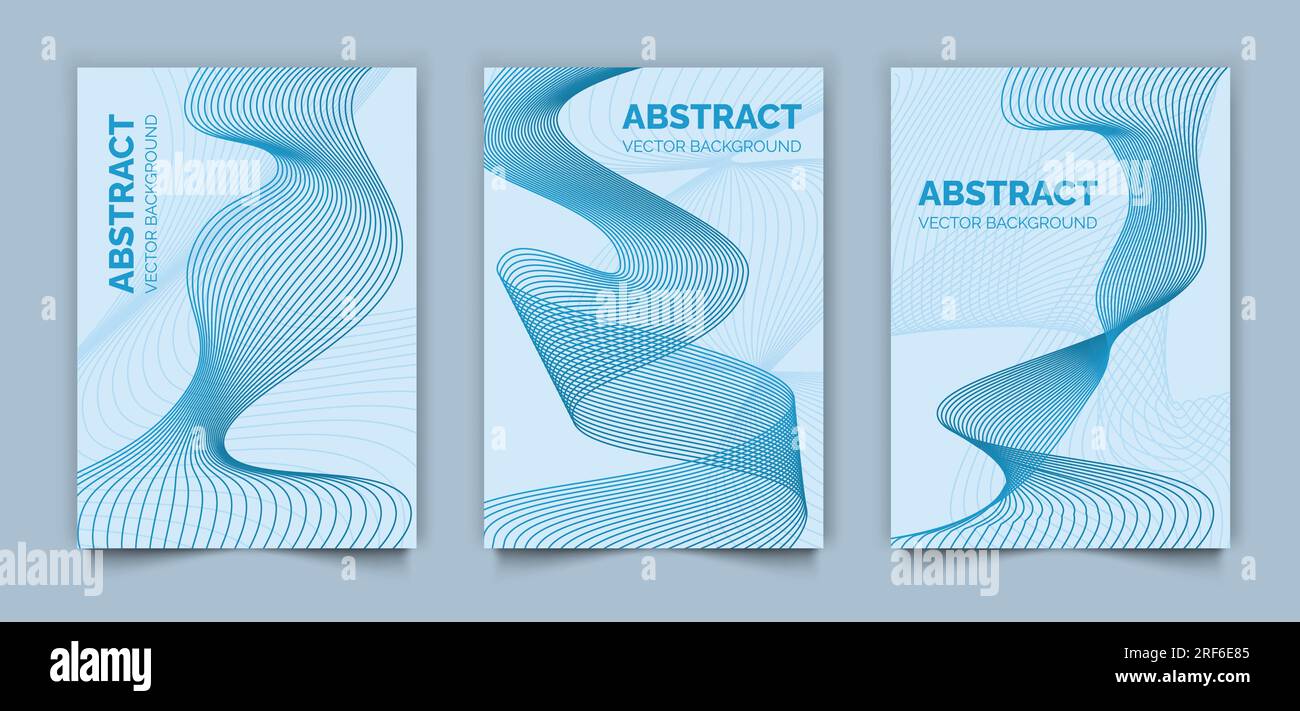 Set di copertine di libri moderni astratti, sfondo vettoriale con linee blu, design di modelli minimale per copertina o Web Illustrazione Vettoriale