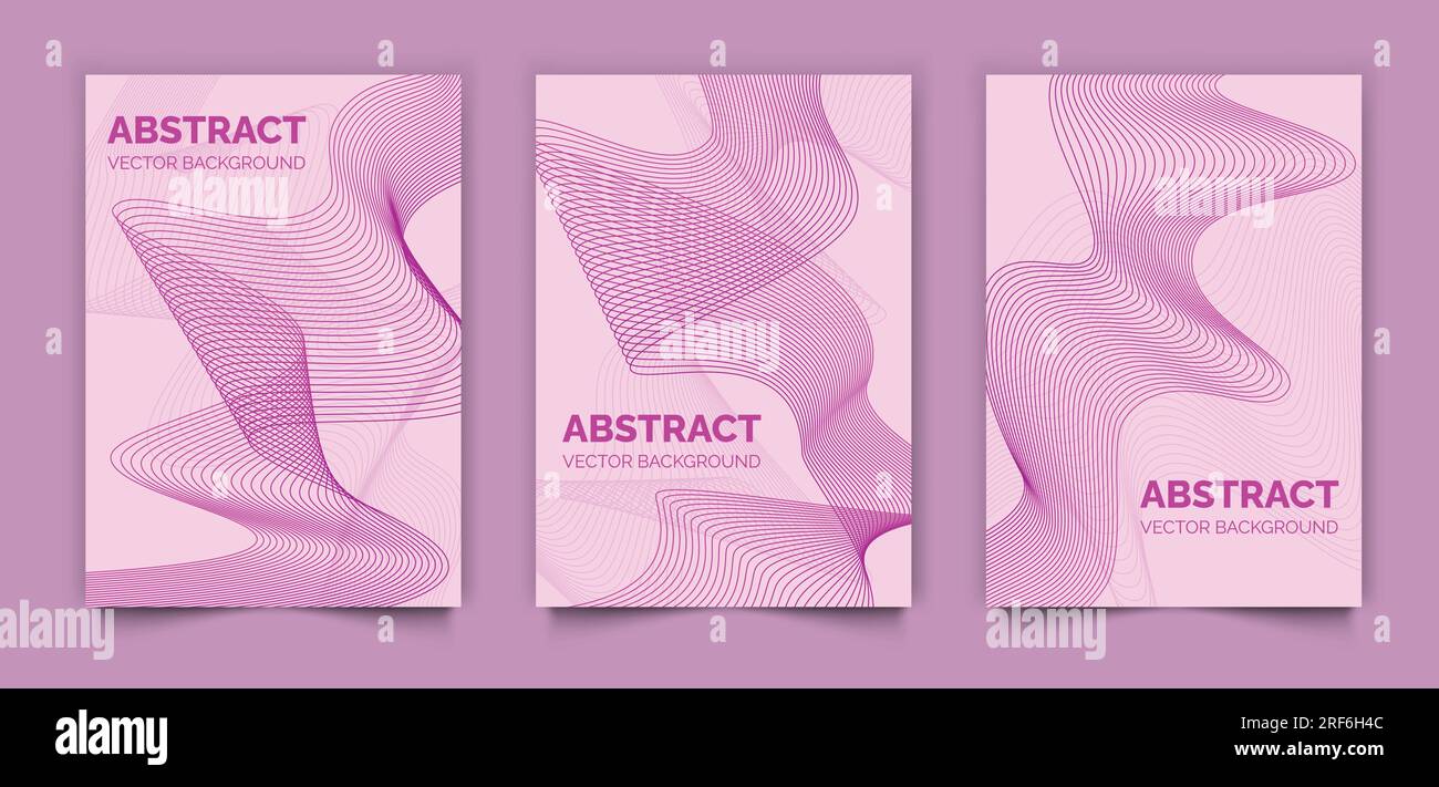 Set di copertine di libri moderni astratti, sfondo vettoriale con linee rosa, design minimale per copertina o Web Illustrazione Vettoriale