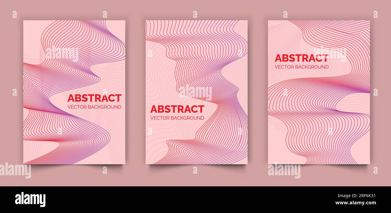 Set di copertine di libri moderni astratti, sfondo vettoriale con linee rosse, design minimale per copertina o Web Illustrazione Vettoriale