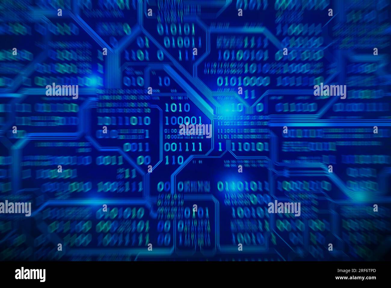 Sfondo di codifica blu lucido. Sfondo binario in stile matrice con numero in calo, sfondo tecnologico. Foto Stock