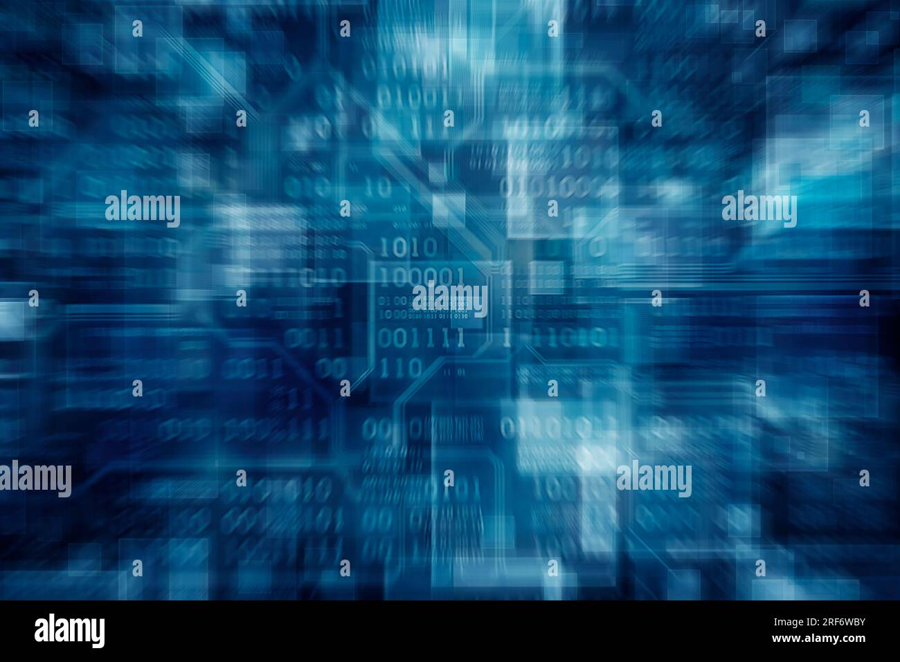 Sfondo di codifica blu lucido. Sfondo binario in stile matrice con numero in calo, sfondo tecnologico. Foto Stock