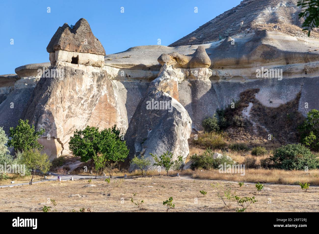 GOREME, TURCHIA - 4 OTTOBRE 2020: Queste sono le fantastiche rocce della Valle dei Monaci (Valle Pasaba) in Cappadocia. Foto Stock