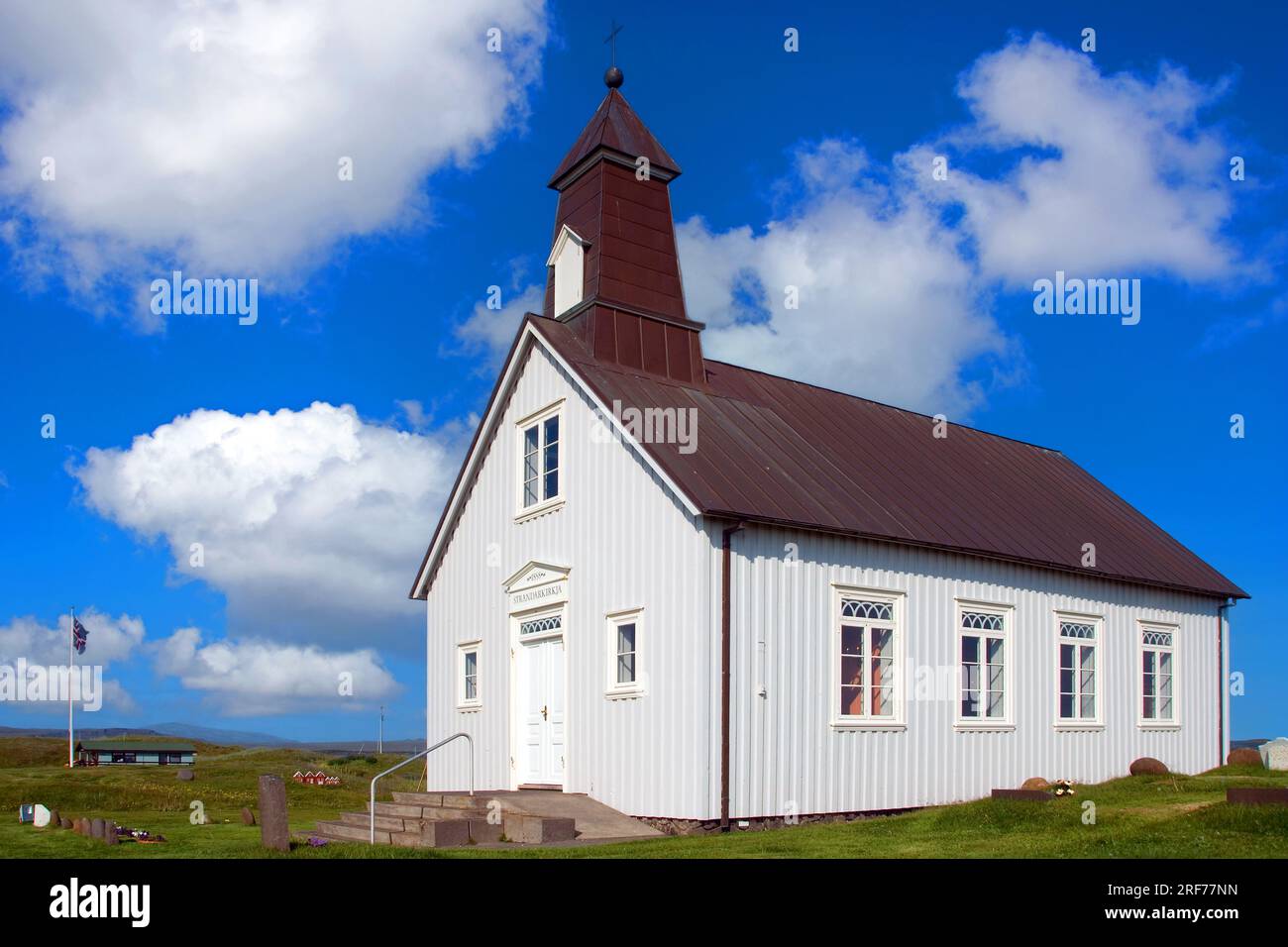 Europa, Isola, Islanda, Reykjanes Halbinsel, Kirche, Strandarkirkja, Kirche der Seeleute, Strandkirche Foto Stock