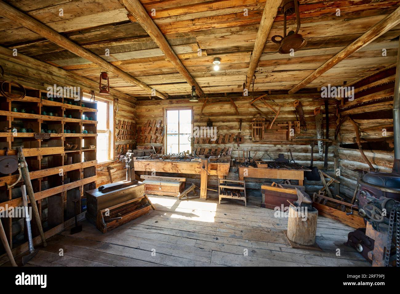 Taggart Carpenter Shop, foto interne Old Trail Town, Cody, Wyoming, Stati Uniti d'America Foto Stock