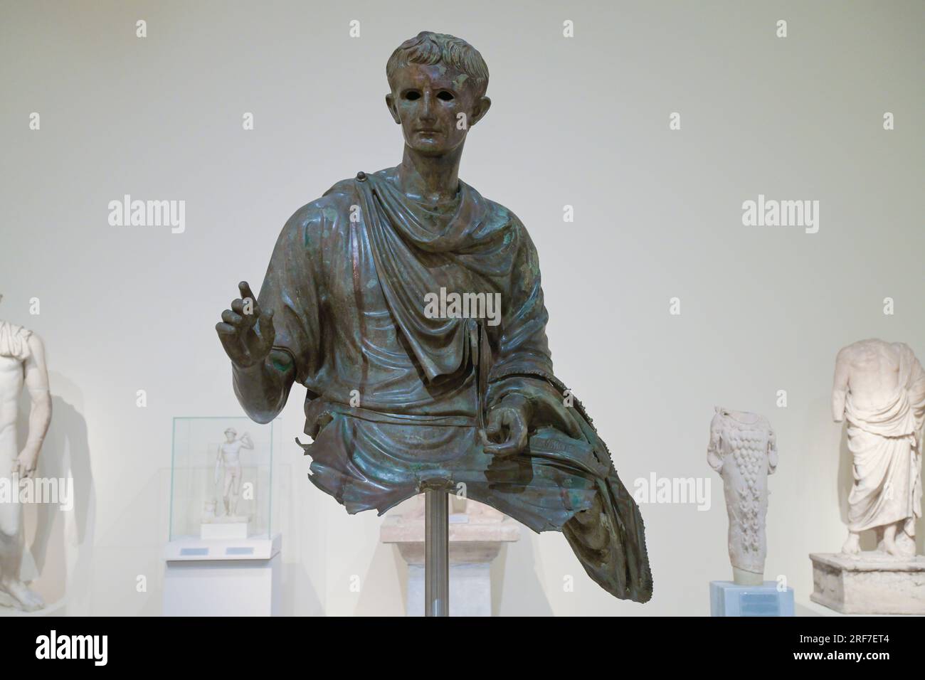 Bronzestatue des Kaisers Augustus, Archäologisches Nationalmuseum, Athen, Griechenland Foto Stock