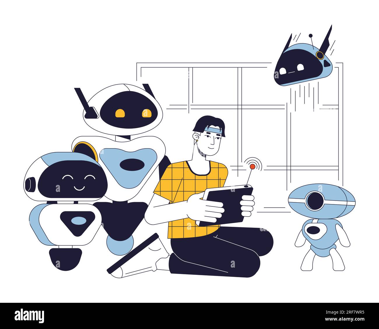 Illustrazione del punto vettoriale del concetto di linea piatta robotica Illustrazione Vettoriale