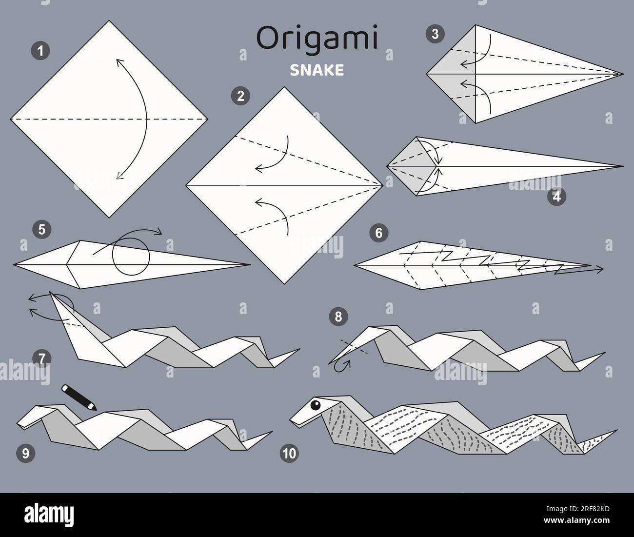Tutorial Origami per bambini. Origami simpatico serpente Immagine e  Vettoriale - Alamy