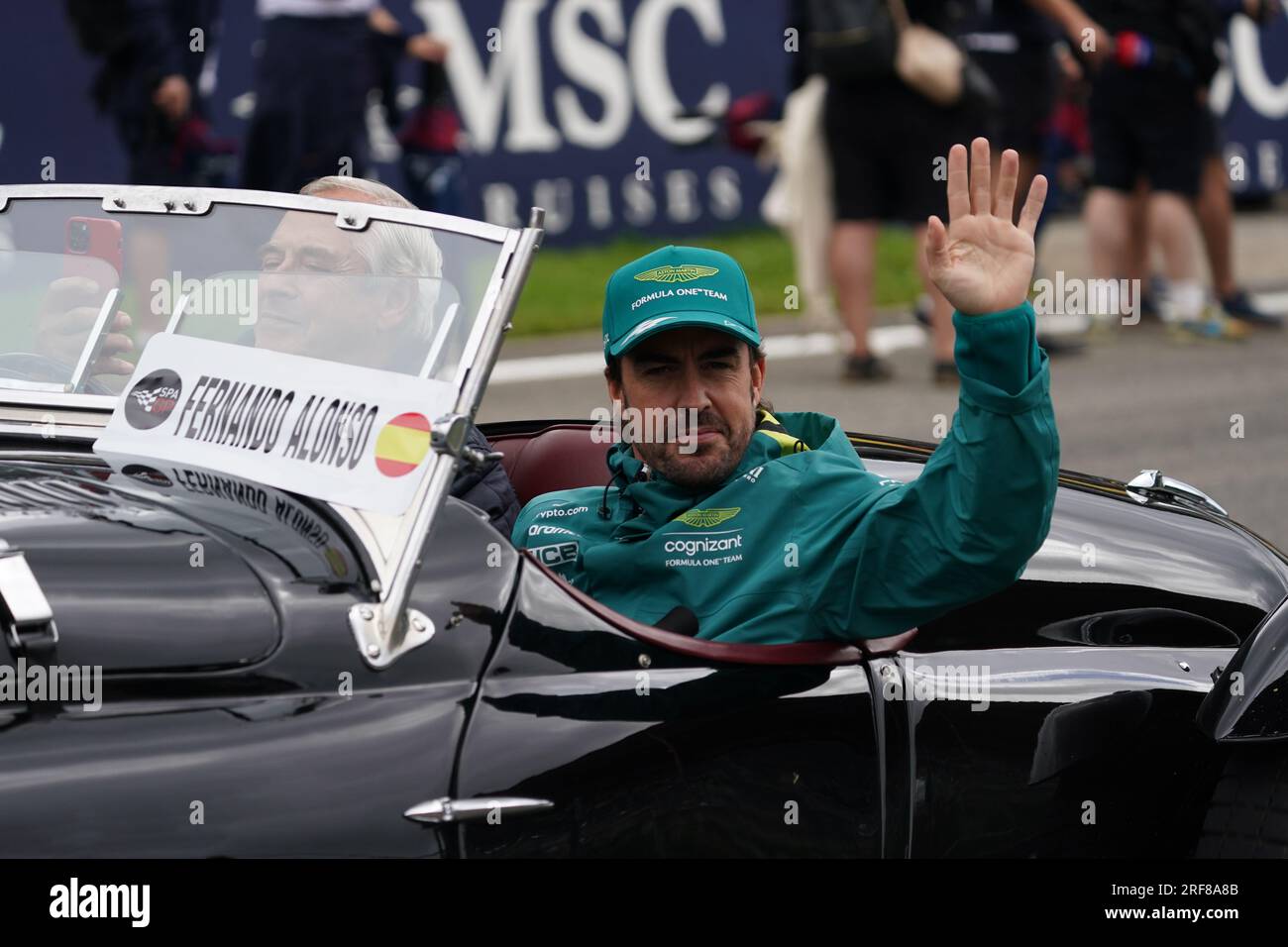 Fernando Alonso, spagnolo, alla guida della (14) Aston Martin Aramco Cognizant F1 Team AMR23 Mercedes durante il Gran Premio del Belgio di Formula 1 MSC Cruises 2023 il 30 luglio 2023 a Francorchamps, in Belgio. Crediti: Luca Rossini/e-Mage/Alamy Live News Foto Stock