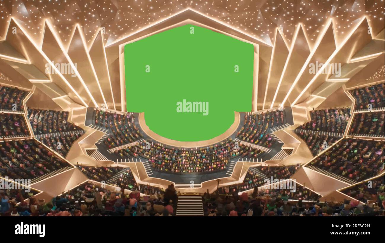 Vista interna dell'auditorium, sfondo verde, illustrazione vettoriale immagine modificabile astratta Illustrazione Vettoriale