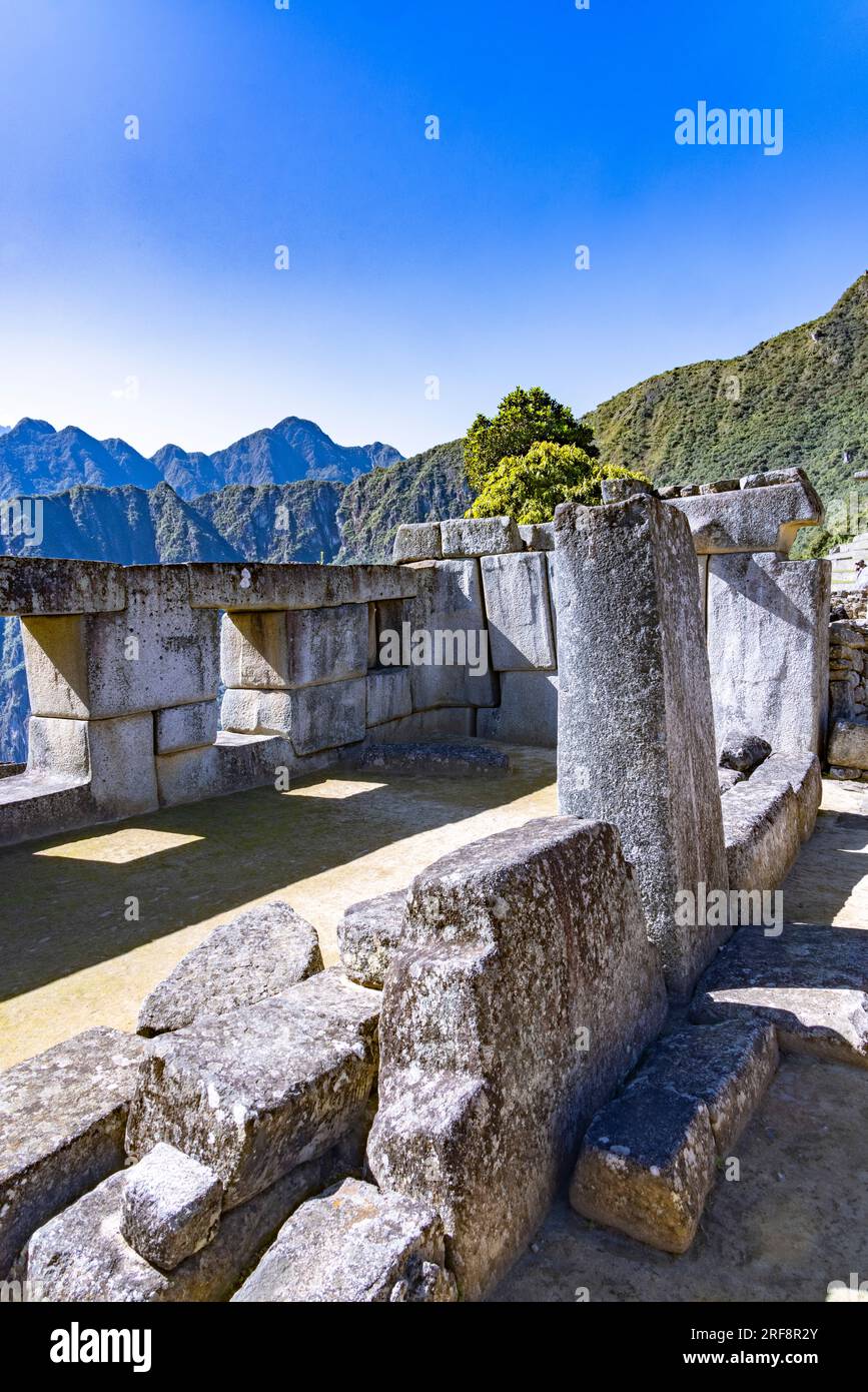 Tempio delle tre finestre, rovine inca di Machu Picchu, Perù, Sud America Foto Stock