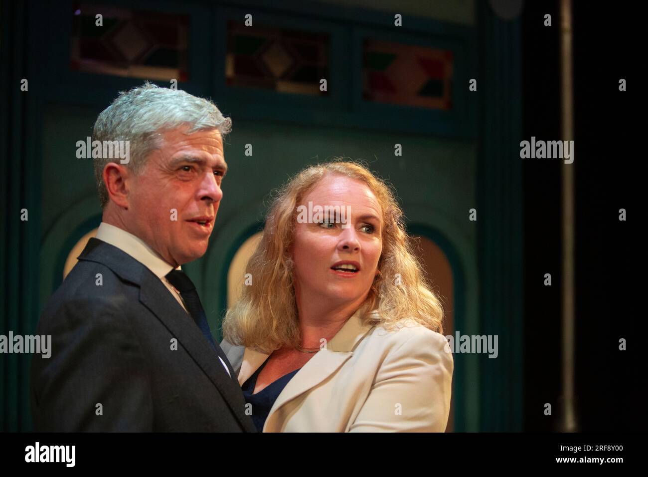 Edimburgo. Scozia, Regno Unito. 1 agosto 2023. Artisti dal cielo durante una foto al Traverse di Edimburgo. Interpretata da Janet Moran (Irish Times Best Actress Award for Heaven) e Andrew Bennett (nominato all'Oscar The Quiet Girl). Foto: Pako Mera/Alamy Live News Foto Stock