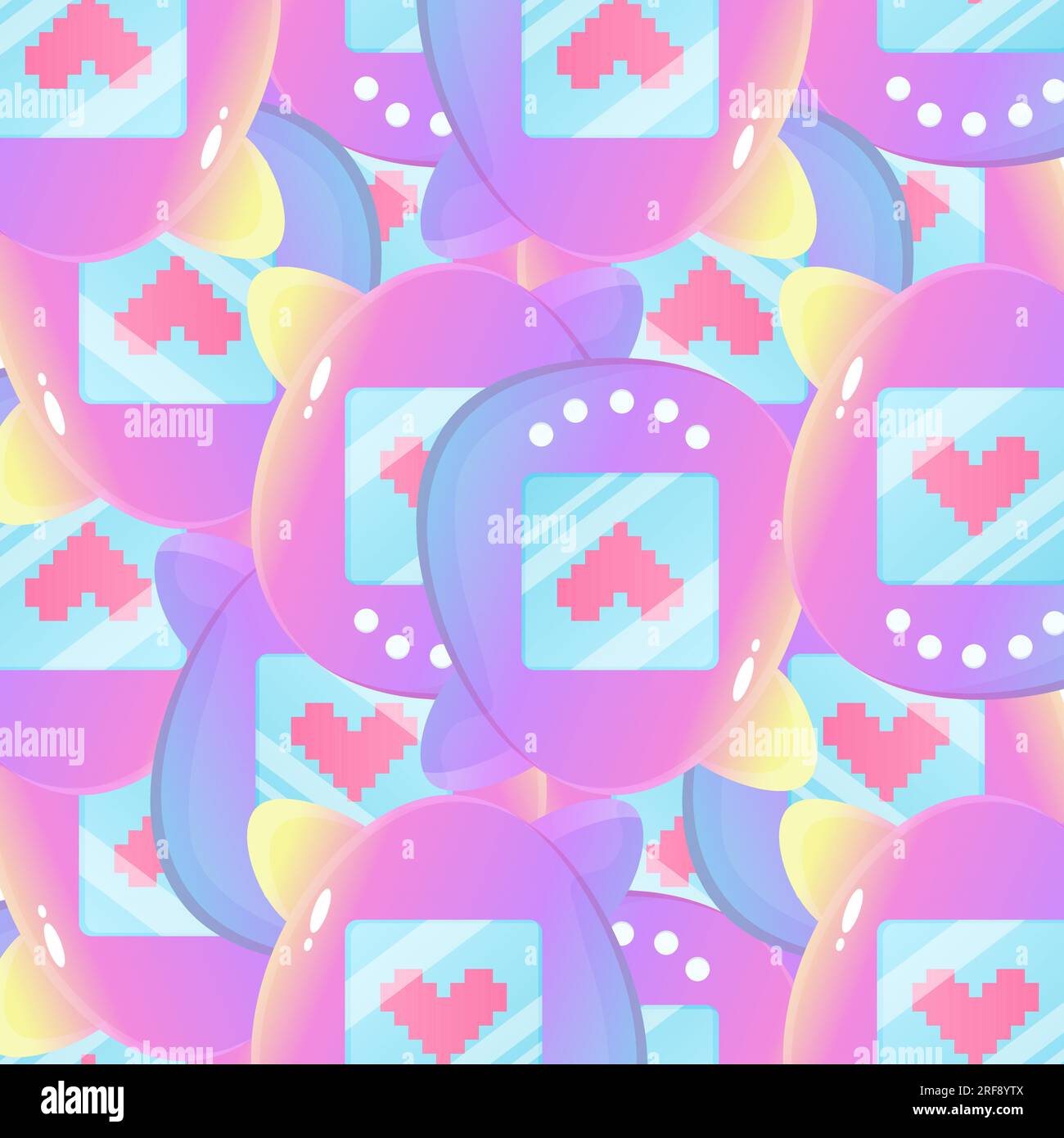 Tomagotchi nostalgia pattern 00s , 2000, illustrazione vettoriale su sfondo bianco isolato. Illustrazione Vettoriale