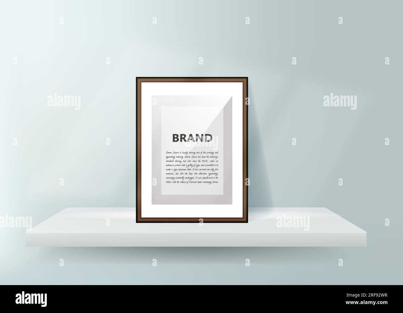 Composizione realistica con ripiano luminoso a parete con illustrazione vettoriale di cornici fotografiche vuote Illustrazione Vettoriale