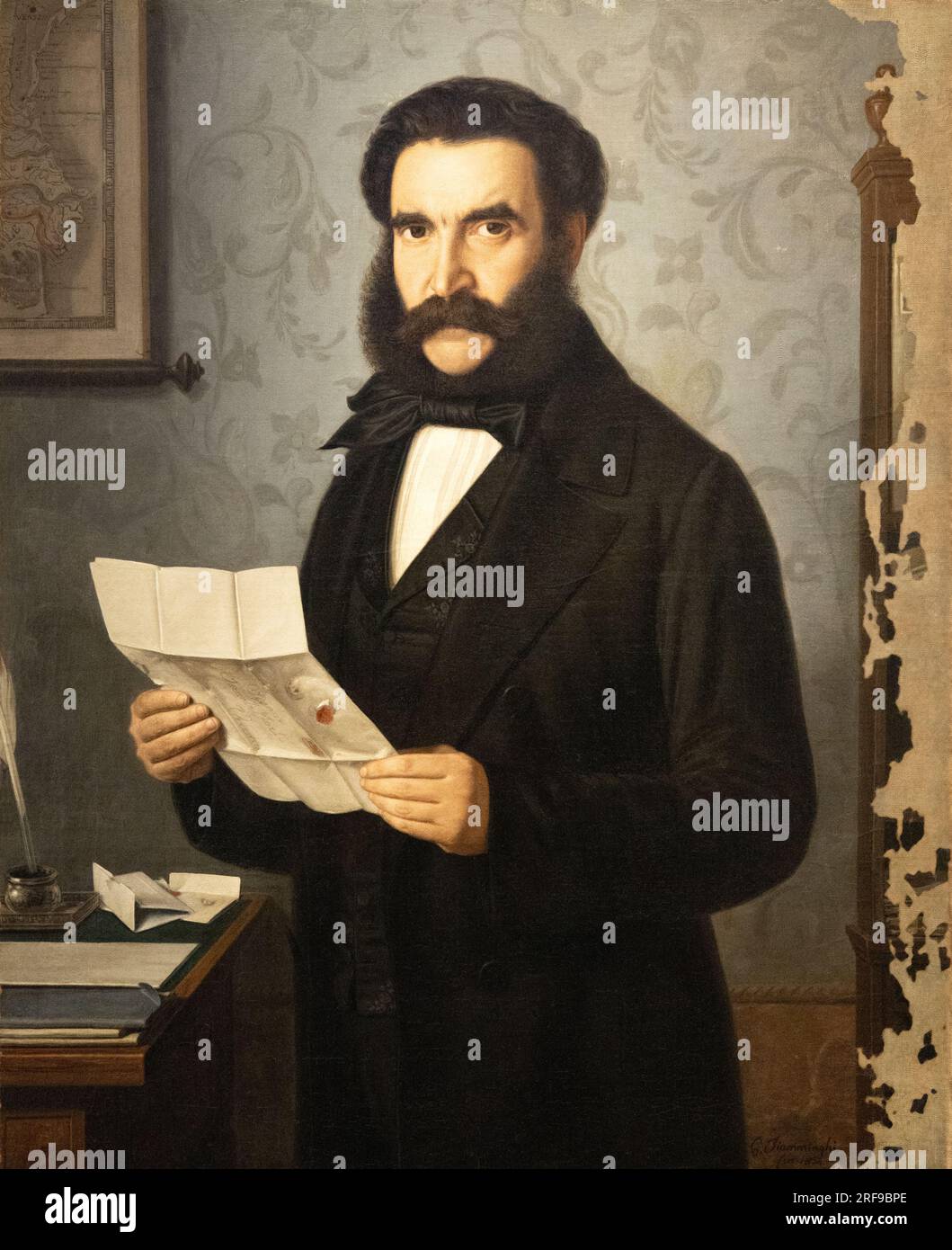 Pittura di Giacomo Fiamminghi; "ritratto di israele forti" 1854, olio su tavola. arte italiana del xix secolo. Verona, Italia. Foto Stock