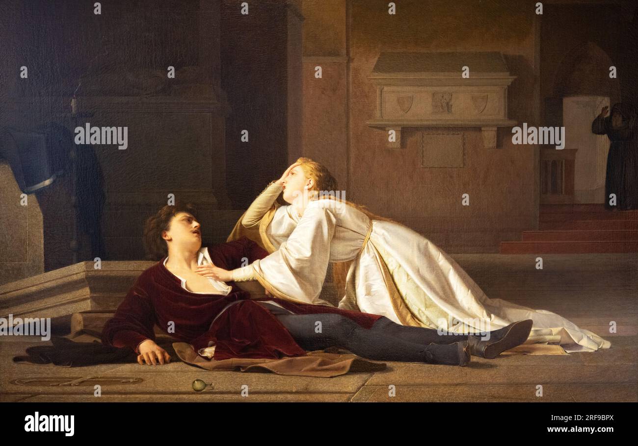 Romeo e Giulietta, o Giulietta, pittura degli amanti; c. 1882, dell'artista e pittore italiano Pietro ROI, Verona, Italia. arte italiana del xix secolo. Foto Stock