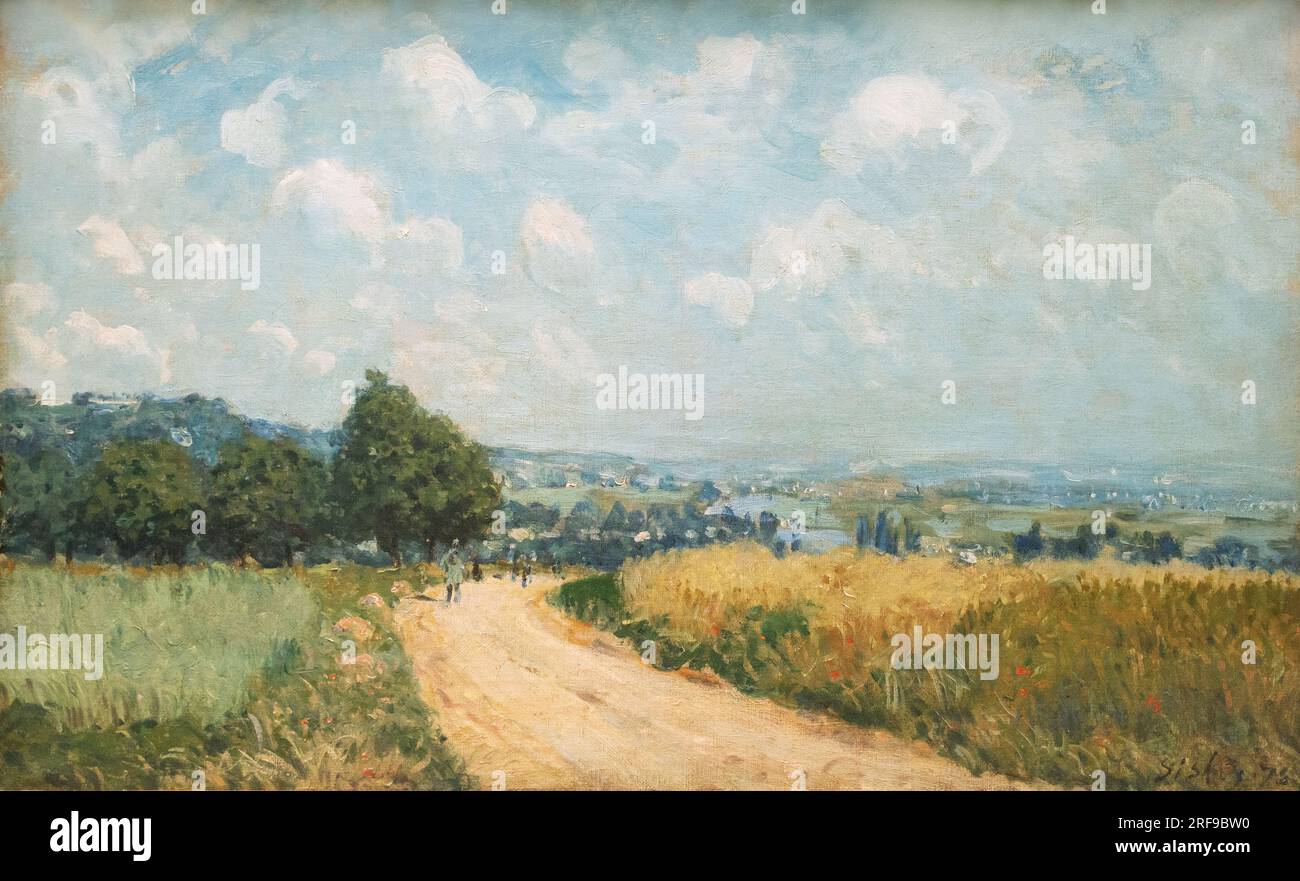 Pittura di Alfred Sisley, Route tournante, vue de la Seine; 1875. Pittore impressionista britannico nato in Francia. Foto Stock