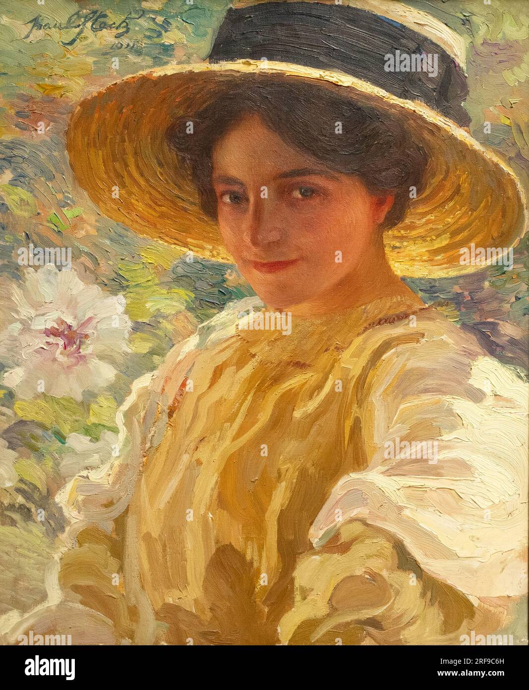 Pittura di Paul Albert Steck - Ritratto en plein air - Ritratto all'aperto di una giovane donna, 1911. Pittore francese di paesaggi e ritratti, 1866-1924 Foto Stock